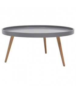 NORDIC Table basse ronde scandinave laquée gris  pieds en bois hetre massif  Ř 80 cm