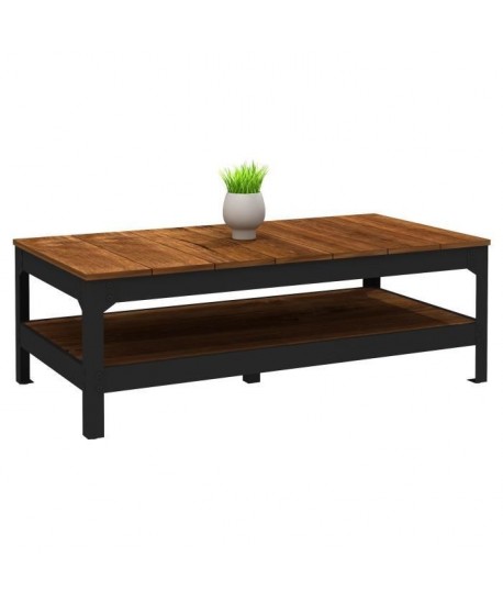 INDUSTRIE Table basse style industriel effet bois et noir mat  L 117 x l 59 cm