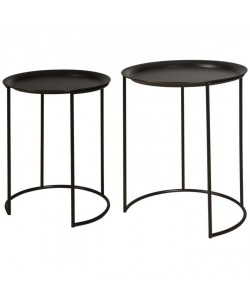 FRESH Set de 2 Tables basses style contemporain métal noir  L 40 x l 40 cm et L 35 x l 35 cm