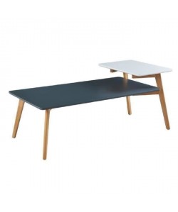 ALEXANDRA Table basse vintage en bois chene massif et MDF laqué gris et blanc satiné  L 125 x l 60 cm