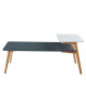 ALEXANDRA Table basse vintage en bois chene massif et MDF laqué gris et blanc satiné  L 125 x l 60 cm