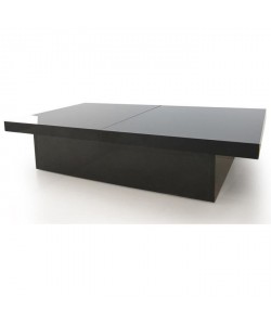 TANGO Table basse style contemporain noir brillant  plateaux coulissants  L 110 a 142 cm