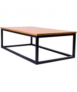 FACTO Table basse style industriel en métal époxy noir  plateau placage bois chene  L 110 x l 60 cm