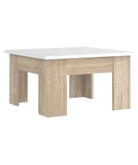 FINLANDEK Table basse carrée PILVI style contemporain  Blanc mat et décor chene sonoma  L 75 x l 75 cm