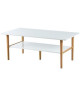 FROZEN Table basse scandinave laquée blanche et décor hévéa mat  pietement en hévéa massif  L 115 x l 60 cm