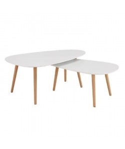 KIVI Lot de 2 tables basses gigognes scandinave blanc laqué mat  L 98 x l 61 et L 88 x l 48 cm