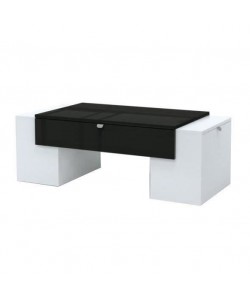 LUCKY Table basse style contemporain noir et blanc brillant  L 123 x l 42 cm