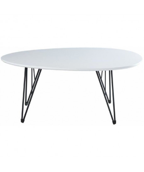 SIXTIES Table basse vintage laquée blanc brillant  pieds métal laqué noir  L 98 x l 60 cm