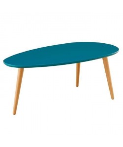 STONE Table basse ovale scandinave bleu paon laqué  L 88 x l 48 cm