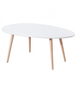 STONE Table basse ovale scandinave blanc laqué  L 98 x l 61 cm