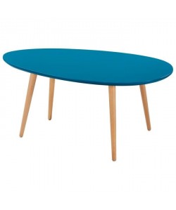 STONE Table basse ovale scandinave bleu paon laqué  L 98 x l 61 cm