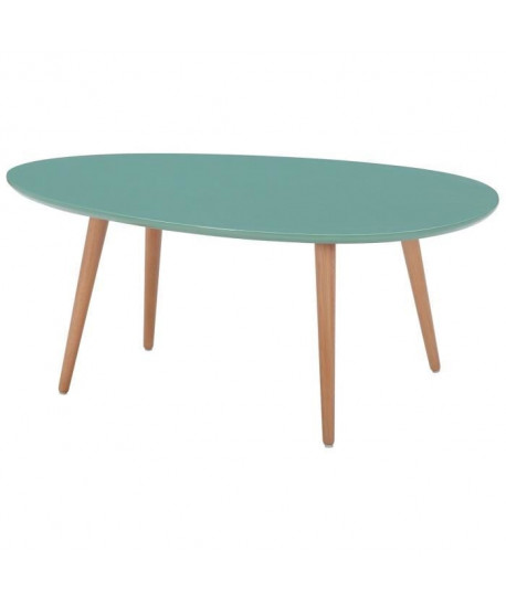 STONE Table basse ovale scandinave vert menthe laqué  L 98 x l 61 cm