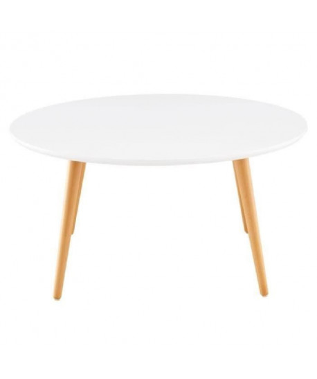 Table basse style scandinave en MDF laqué blanc brillant  L 80 x l 80 cm