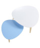 STONE Set de 2 tables basses contemporain blanc et bleu  pieds en bois pin  L 60  80 cm