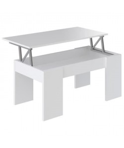SWING Table basse plateau relevable style contemporain blanc mat  L 100 x l 50 cm