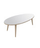 NARVIK Table basse ovale style scandinave blanc brillant avec pieds en bois  L 110 x l 55 cm
