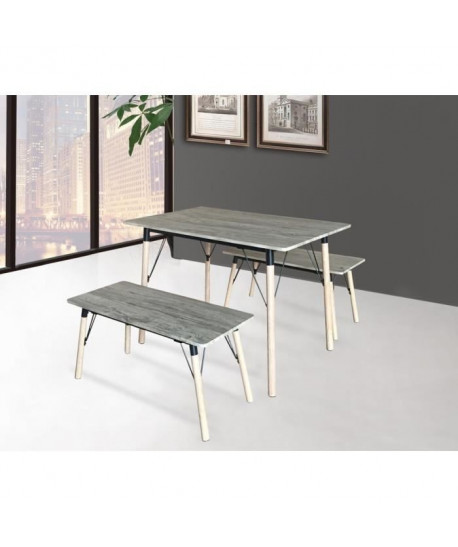 BRANTFORD Ensemble table et chaises de 4 a 6 personnes contemporain en métal ivoire et MDF gris  L 110 x l 70 cm