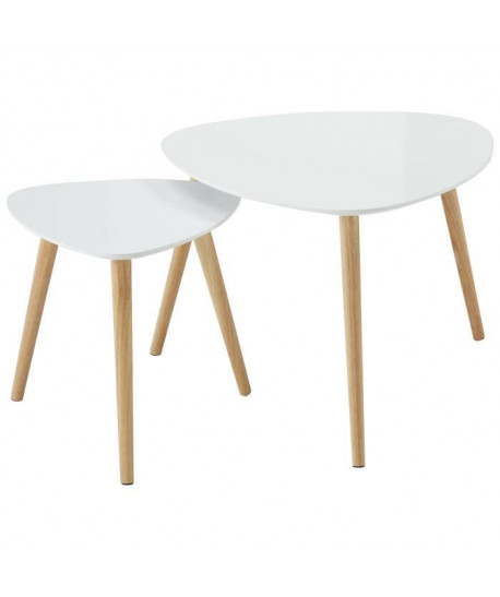 CARA Lot de 2 tables d\'appoint scandinave laqué blanc brillant  L 60 x l 60 cm et L 40 x l 40 cm