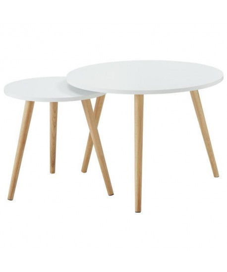 LOLA Lot de 2 tables d\'appoint scandinave laqué blanc mat  L 60 x l 60 cm et L 40 x l 40 cm