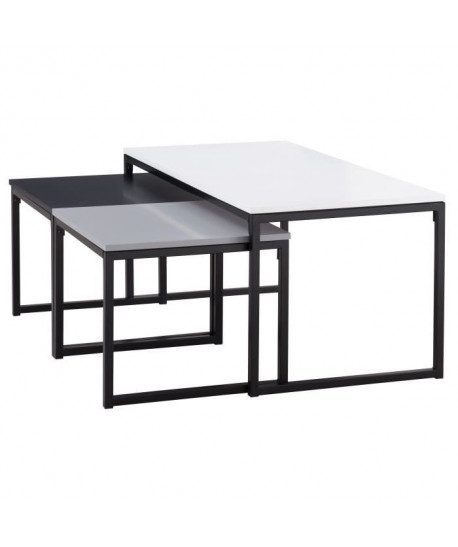 SQUARE 3 tables gigognes style contemporain blanc, noir et gris laqués mat  L 100 x l 50 cm et 2 x L 47 x l 45 cm