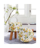 ROWENA Tabouret de salon en bois massif  Revetement tissu jaune fleuri  Scandinave  L 30 x P 30 cm