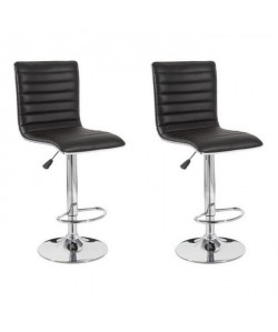 SLIM Lot de 2 tabourets de bar  Simili noir  Contemporain  L 40,5 x P 48 cm