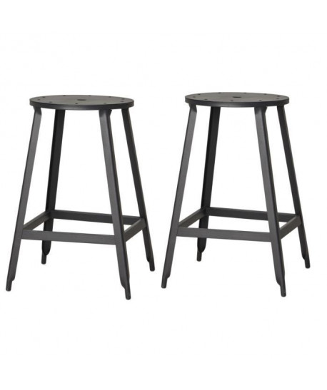 MANUFACTURE Lot de 2 tabourets de bar en métal noir  Style industriel  L 41 x P 41 x H 62,5 cm