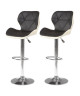 MAYA Lot de 2 tabourets de bar télescopique en pin massif  pieds métal  Simili noir et blanc  Contemporain  L 48 x P 50 cm