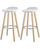 OSLO Lot de 2 tabourets de bar blanc  pieds hetre massif  Contemporain  L 39 x P 40 cm