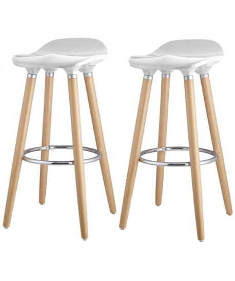 OSLO Lot de 2 tabourets de bar blanc  pieds hetre massif  Contemporain  L 39 x P 40 cm