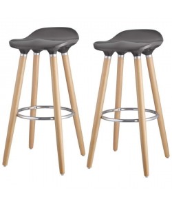 OSLO Lot de 2 tabourets de bar gris  pieds hetre massif  Scandinave  L 39 x P 40 cm