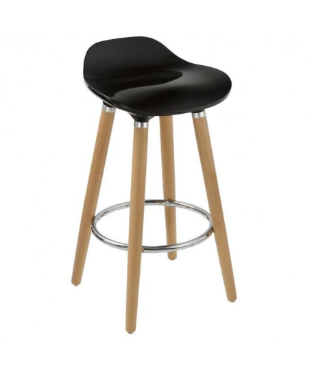 OSLO Tabouret de bar noir  Pieds bois massif  Scandinave  L 51 x P 51 cm