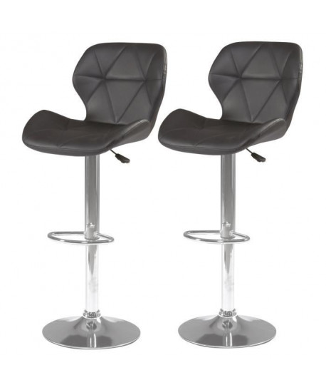 MAYA Lot de 2 tabourets de bar en métal  Revetement simili noir  Contemporain  L 41 x P 43 cm