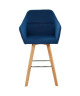 JONAS Tabouret de bar en tissu bleu  Pieds en bois massif  Scandinave  L 52 x P 55 x H 58 cm