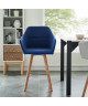 JONAS Tabouret de bar en tissu bleu  Pieds en bois massif  Scandinave  L 52 x P 55 x H 58 cm