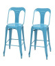KRAFT Claire Lot de 2 chaises de bar en métal bleu satiné  Industriel  L 47 x P 55 cm  Assise H 75.5cm