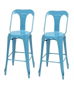 KRAFT Claire Lot de 2 chaises de bar en métal bleu satiné  Industriel  L 47 x P 55 cm  Assise H 75.5cm
