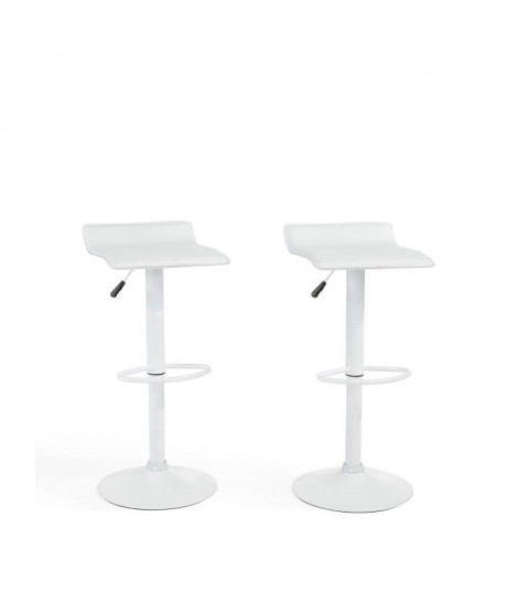 MATEO Lot de 2 tabourets de bar en métal  Revetement simili blanc  Contemporain  L38,5x P39 cm