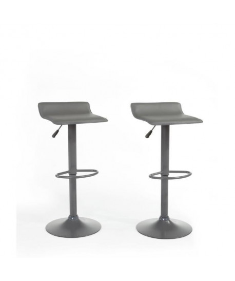 MATEO Lot de 2 tabourets de bar en métal  Revetement simili gris  Contemporain  L38,5x P39 cm