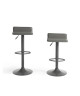 MATEO Lot de 2 tabourets de bar en métal  Revetement simili gris  Contemporain  L38,5x P39 cm