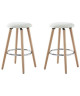 Noe Lot de 2 tabourets de bar en bois hetre massif  Revetement tissu blanc  Scandinave   L 35 x P 35 cm