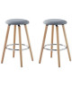 Noe Lot de 2 tabourets de bar en bois hetre massif  Revetement tissu gris  Scandinave   L 35 x P 35 cm