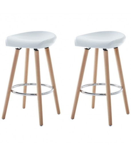 SANNA Lot de 2 tabourets de bar en boisblanc  Pieds en bois de hetre  Blanc  Scandinave  L 39 x P 42