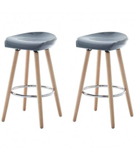 SANNA Lot de 2 tabourets de bar en boisblanc  Pieds en bois de hetre  Gris  Scandinave  L 39 x P 42 cm