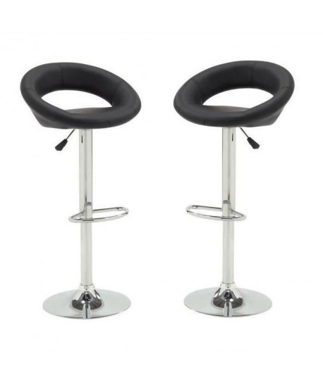 CIRCLE Lot de 2 Tabourets de bar métal  Revetement simili noir  Contemporain  L 53 x P 50 cm