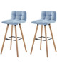 STINA Lot de bar 2 tabourets de bar en bois hetre massif  Revetement tissu bleu clair  Scandinave  L 42 x P 49 cm