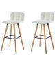 STINA Lot de bar 2 tabourets de bar en bois hetre massif  Revetement tissu beige creme  Scandinave  L 42 x P 49 cm