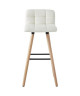 STINA Lot de bar 2 tabourets de bar en bois hetre massif  Revetement tissu beige creme  Scandinave  L 42 x P 49 cm