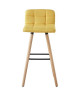 STINA Lot de bar 2 tabourets de bar en bois hetre massif  Revetement tissu jaune  Scandinave  L 42 x P 49 cm