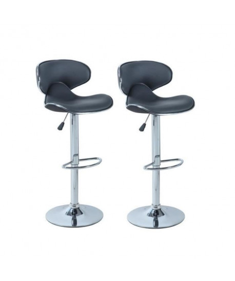 YORK Lot de 2 tabourets de bar réglables  Simili gris anthracite  Contemporain  L 51 x P 50 cm